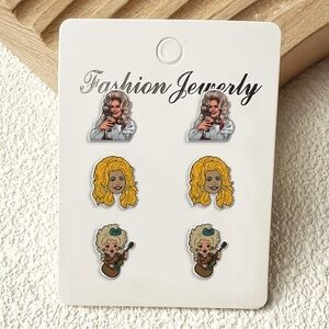 NWT Dolly Parton Earrings Set – Country Music 3 pairs of Stud Earrings